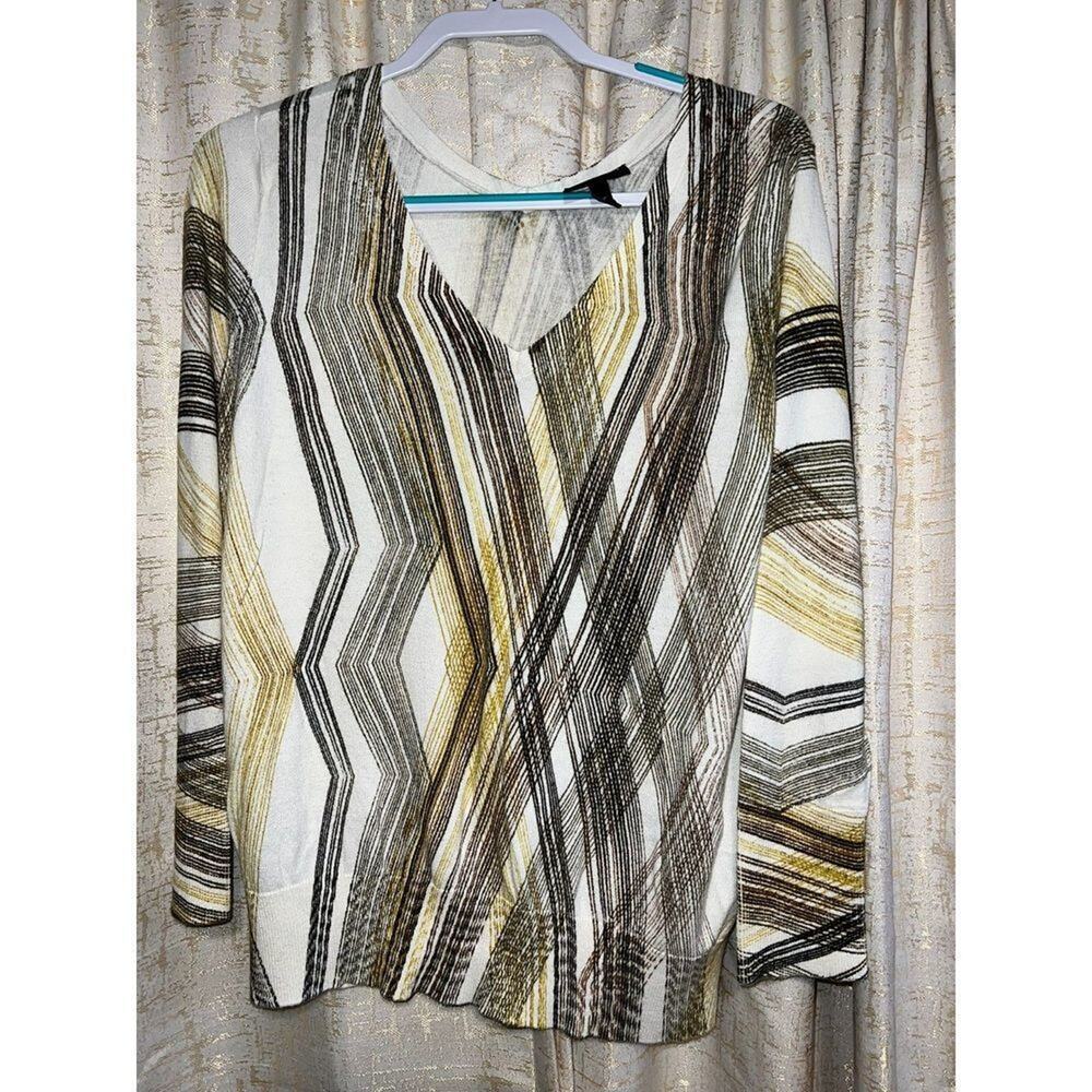 Lane‎ Bryant Abstract Top Black Brown Gold Cream Long Sleeve Women's Size 14/16